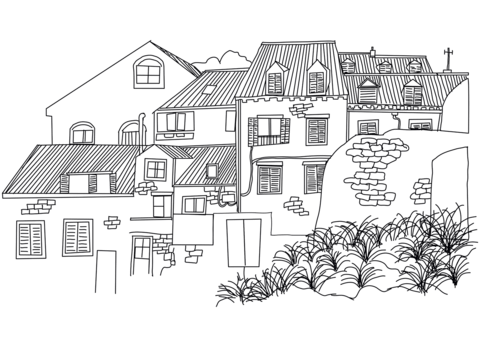 Town Houses Coloring Page